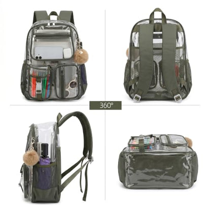 Clear Backpacks for Girls Boys, Heavy Duty PVC Transparent School Bookbag See Through Back Pack for College Work Travel (Army Green) - color: Army Green