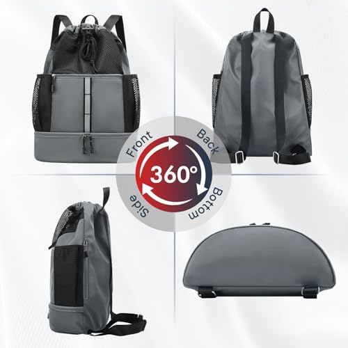 PinCute Drawstring Gym Bag for Men/Women - Mesh Beach Swim Bags Sports Backpack with Wet Pocket&Shoe Compartment, Lightweight - color: Dark Grey