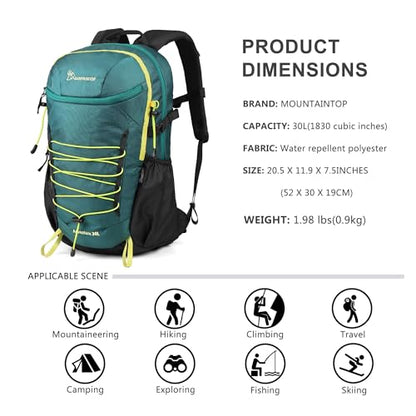 MOUNTAINTOP 25/30L Lightweight Hiking Backpack, Outdoor Daypack - color: 30l-dark Green