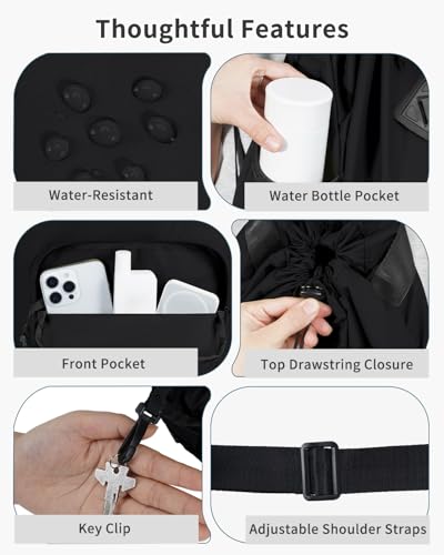 WANDF Drawstring Backpack with Removable Wet Pocket, Sandproof Beach Backpack with Bottom Compression Strap for Beach Mat, Swim Bag for Pool, Gym, Travel and Workout Gear (Black) - color: Black