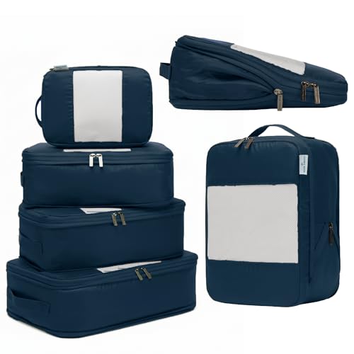 6-Pack Large Compression Packing Cubes for Travel - Lightweight Compression Packing Cube Set, Water-Resistant Luggage Organizer Bags & Suitcase Organizers, Travel Cubes for Carry-On, Checked Luggage - color: Ink Blue