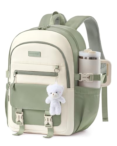 LOVEVOOK School Backpack for Teen Girls, Cute Student Bookbag Fits 15.6 Inch Laptop, Back to School Backpacks for 8-18 Teenager Kid, Large College Travel Back Pack with Water Bottle Holder Green - color: Cream-mint Green, size: 15.6 Inch