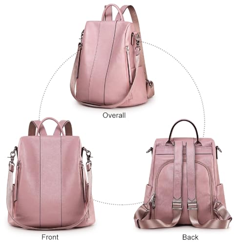 S-ZONE Leather Backpack Purses for Women Antitheft Rucksack Shoulder Bag Medium - color: Pink
