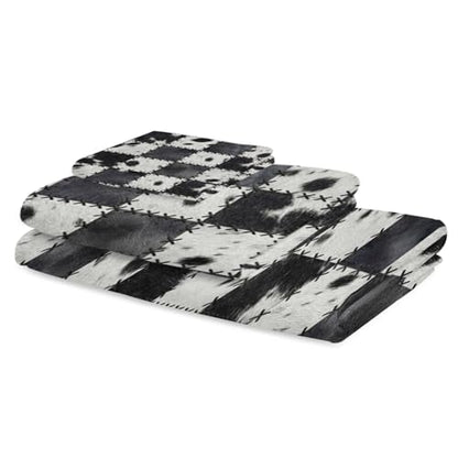 Black White Animal Printed Bath Towels Set of 3 for Bathroom,Soft Absorbent Shower Beach Hand Face Hair Yoga Workout Gym Towel Dish Wahcloth,Farmhouse Fur Texture Plaid Quick Dry Bath Towels+Set - color: Black, White, Grey