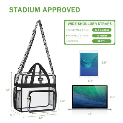 MAY TREE Clear Bag for Stadium Events, 12x6x12 Clear Tote Bag with Removable Strap, Transparent Bag for Concert Sports Gym, Cow-Strap - color: Cow-Strap