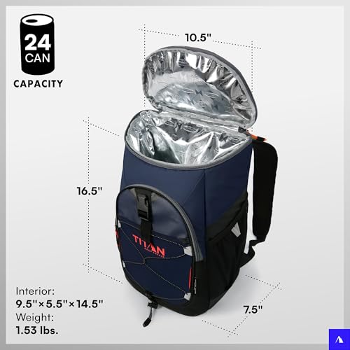 Titan by Arctic Zone Backpack Cooler, Insulated Soft Sided Bag with Leak Proof Lining and Padded Straps, for Lunch, Picnic, and Travel, 24 Can Capacity - color: Blue