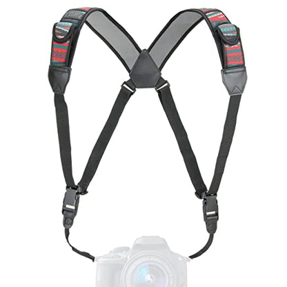 USA Gear DSLR Camera Strap Chest Harness with Quick Release Buckles, Southwest Neoprene Pattern and Accessory Pockets - Compatible with Canon, Nikon, Sony Point and Shoot and Mirrorless Cameras - color: Southwest