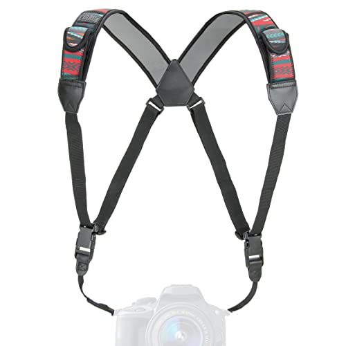 USA Gear DSLR Camera Strap Chest Harness with Quick Release Buckles, Southwest Neoprene Pattern and Accessory Pockets - Compatible with Canon, Nikon, Sony Point and Shoot and Mirrorless Cameras - color: Southwest