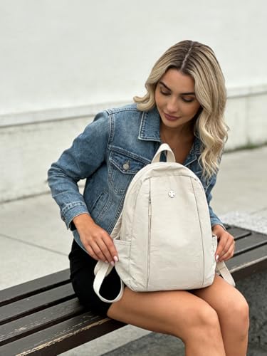 Nylon Backpack for Women Men, Waterproof Travel Backpack Purse Casual Daypack, Gym School Backpack for Daily Cycling (Beige) - color: Beige