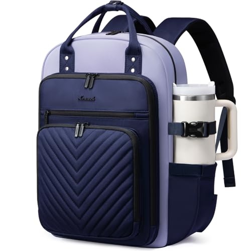 LOVEVOOK Laptop Backpack for Women, Water Resistant Travel Work Backpacks Purse Stylish Business Teacher Nurse Computer - color: Blue-black, size: 15.6 inch