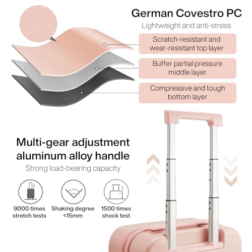 mixi Luggage Suitcase with Spinner Wheels, Hardside Rolling Suitcase PC with Cover & TSA Lock Lightweight Travel Case 24in Checked in, Pink - color: Pink, size: 24in Checked in