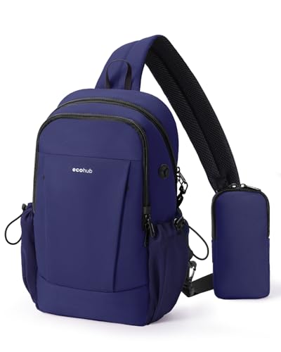 ECOHUB Anti-Theft Crossbody Bag Men Women, RFID Blocking Lightweight Sling Backpack Eco-Friendly with 9 Pockets Sturdy SBS Zippers Water Resistant for Travel Work Hiking Outdoor, Blue - color: Blue, size: Medium