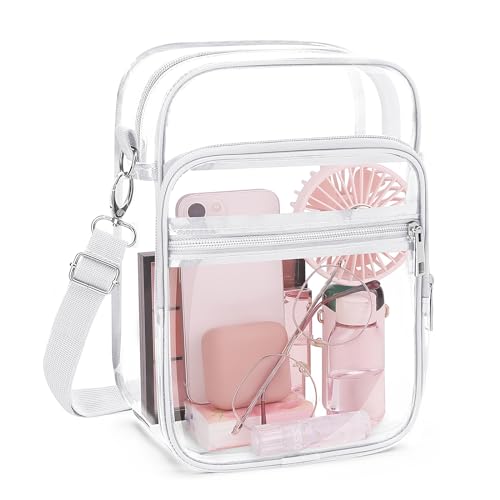 Blvornl Clear Crossbody Bag with Adjustable Shoulder Strap, Stadium Approved PVC Purse Bag, Messenger Bag - color: White, size: Large