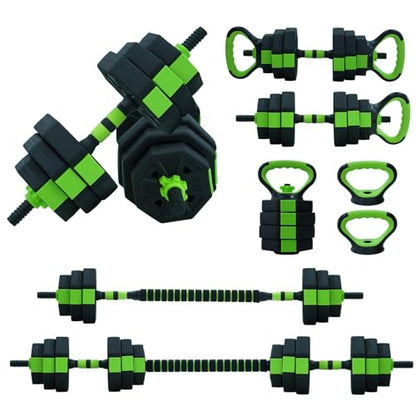 44/66/88 Lbs Adjustable Dumbbell Set, 4-in-1 Free Weights Set with Connector, Fitness Exercise Equipment Used As Barbell, Kettlebells, Push Up Stand, Weights Set for Home Gym Suitable Men/Women - color: Black Green