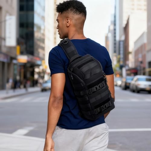 Armed Chest Pack, 15.7 X 4.7 X 8.7 In, Waterproof Sling Backpack For Men, Black, Hiking Cycling Travel Multifunctional Bag
