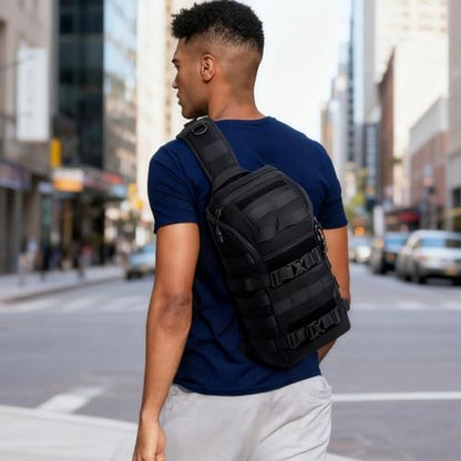 Armed Chest Pack, 15.7 X 4.7 X 8.7 In, Waterproof Sling Backpack For Men, Black, Hiking Cycling Travel Multifunctional Bag
