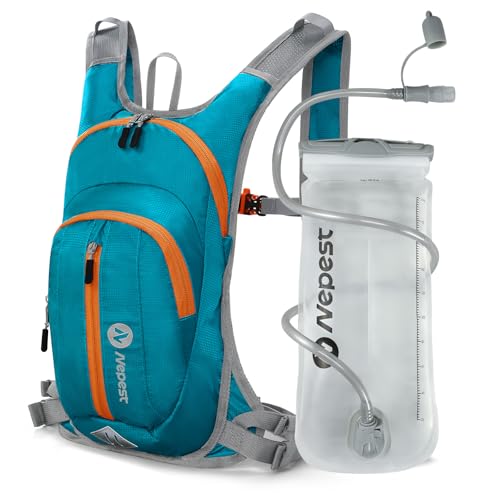 Nepest Hydration Pack Backpack for Women & Men, Lightweight Water Backpack with 2L Water Bladder for Hiking Cycling Running Biking - color: Teal