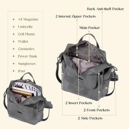 Backpack Purse for Women, Women Backpack Purse Small Leather Waterproof Anti-theft Shoulder Bags Handbags Ladies - color: Grey