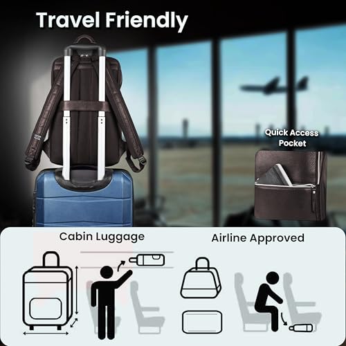 LEATHER VILLAGE Leather Laptop Backpack for Men with Trolley Strap 16L Slim - color: Dark Brown