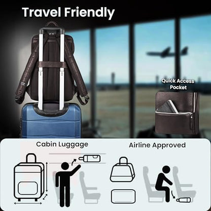 LEATHER VILLAGE Leather Laptop Backpack for Men with Trolley Strap 16L Slim - color: Dark Brown