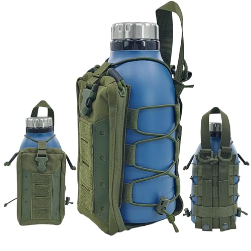 Molle Water Bottle Holder Tactical Pouches Adjustable 16-76 oz Enhanced Dual Pockets Multi Use for Outdoor Sports Fit for Backpack/Vest/Belt/Shoulder Strap (Black, Brown, Green) - color: Green, style: 02-Enhanced