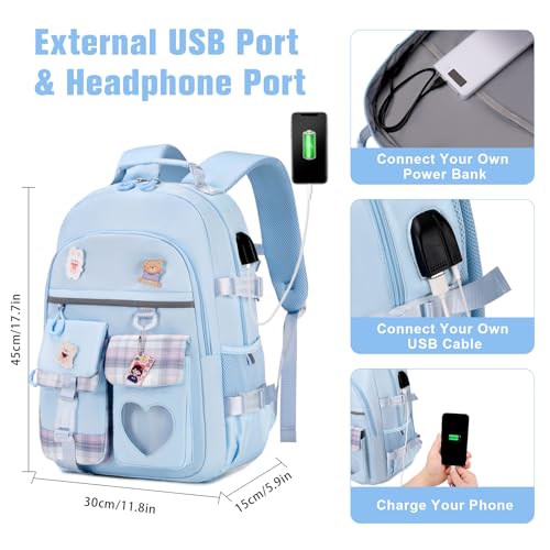 ACESAK Backpack for Girls - Bookbag Backpacks Schoolbag for Girls Kids Teen Women Casual Travel Daypacks - School Bag Elementary Middle School College Cute Backpack with Lunch Box (Blue) - color: Blue