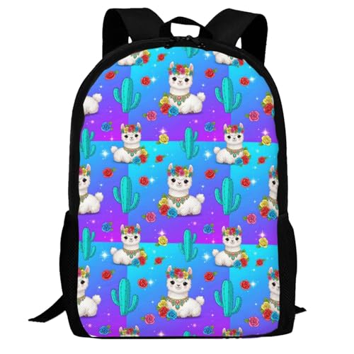 Breathable Outdoor Daypack Cute Alpaca Llama Flower, Durable Anti Theft Travel Backpack Adjustable Strap Shoulder Bag for Hiking Camping City Walking - color: Design (217)