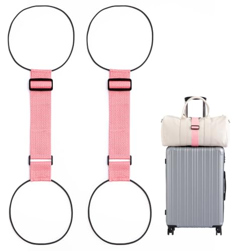 2 Pack Luggage Connector Straps for Suitcases 25 Colors, Adjustable Elastic Travel Bag Strap with Dual Stability Design, Add-a-Bag Hands-Free Luggage Belt, Fits Most Carry-On & Checked Luggage - color: Pink