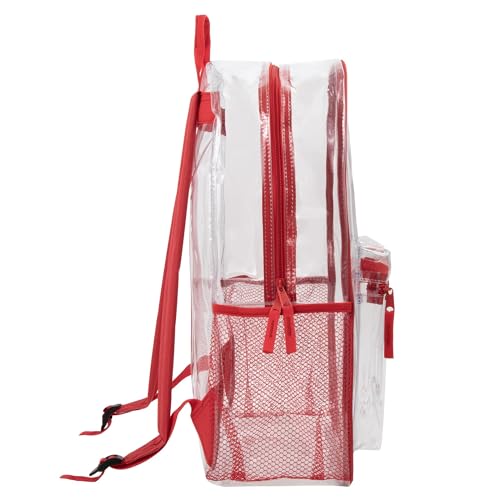 Trail maker Bulk Clear Backpacks Wholesale for School 24 Pack Clear Backpacks for Boys, Girls, School, Stadium, Travel (Red Pack) - color: Red Pack