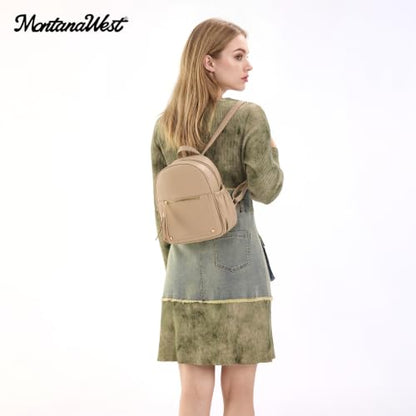 Montana West Mini Backpack Purse for Women Anti Theft Backpacks with Secured Zipper and Tassel - color: *Mini Khaki