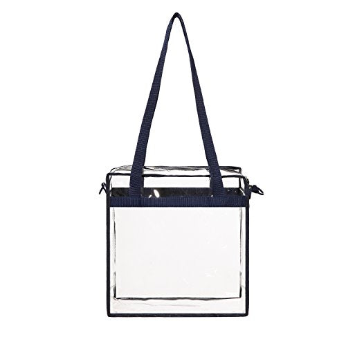 BAGAIL Clear Bags 12x6x12 Stadium Approved Clear Tote Bag with Zipper Closure Crossbody Shoulder Bag with Adjustable Strap - color: Navy
