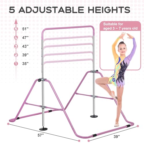 Nouva Expandable Gymnastics Bar for Kids - 5 Adjustable Heights Gymnastic Horizontal Bars Equipment Junior Training Bar Steady Steel Construction for Home, Gym Center