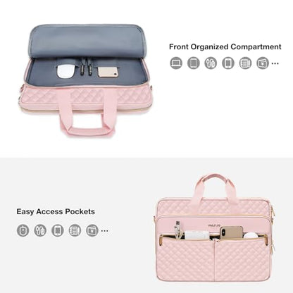 MOSISO 17-17.3 inch Laptop Bag, Laptop Briefcase Messenger Compatible with Dell, HP, Lenovo, Asus, Acer, Alienware, Square Quilted Computer Bag Work Office Business with 3 Pockets&Strap, Pink - color: Pink, size: 17.3 inch