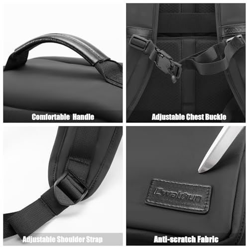 Cwatcun Camera Backpack, DSLR/SLR/Mirrorless Camera Bag for Photographers, Waterproof Leather Coating Camera Case with Tripod Holder&Laptop Compatible with Canon/Nikon/Sony/Fuji - color: Black