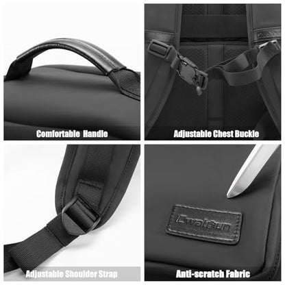 Cwatcun Camera Backpack, DSLR/SLR/Mirrorless Camera Bag for Photographers, Waterproof Leather Coating Camera Case with Tripod Holder&Laptop Compatible with Canon/Nikon/Sony/Fuji - color: Black