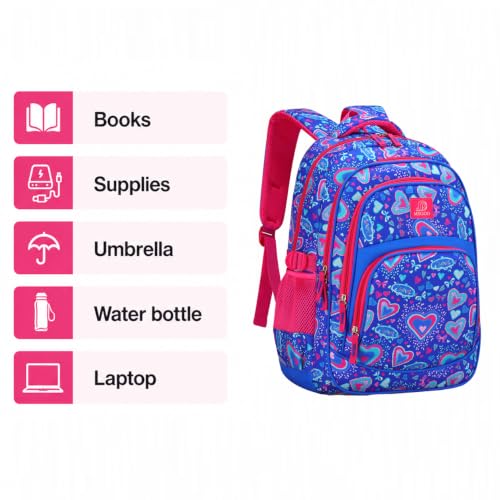 MYGOO Girls School Backpack Grove Heart Blue Bookbag for Elementary Middle School Ages 5-12, 17 inch Large Capacity 24L Kids Student Travel Bags - color: Grove Heart Blue