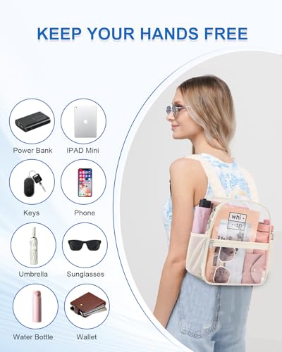 Clear Backpack for Stadium Events, 12x12x6 Small Clear Plastic bag with Reinforced Straps for Game Security Festival Concert - color: Creamy