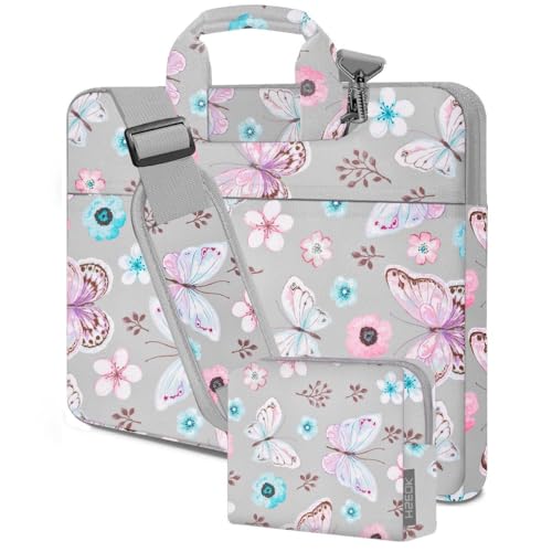 Hseok Laptop Shoulder Bag 17-17.3 inch Case, Durable Shockproof Protective Briefcase with Multi-Pockets Compatible with Lenovo Most 17-17.3 inch HP Acer Dell ASUS MSI Notebooks,Butterfly flower - color: Butterfly Flower, size: 17-17.3"