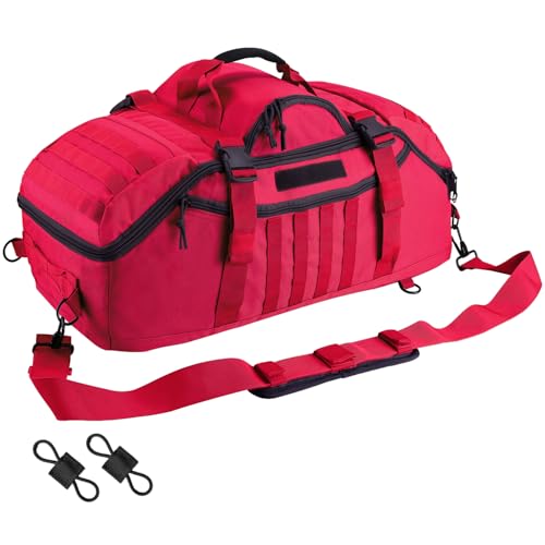 Hannibal Tactical 65L Large Duffle Bag, 3-in-1 Tactical Backpack MOLLE Pack for Sports, Gym, Outdoor, Red - color: Red, size: 65L