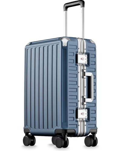 Carry On Luggage with Spinner Wheels, 8010S Aluminum Frame Zipperless Polycarbonate Hard Shell Suitcase (ZX-Core, Blue, 20 Inch) - color: Ocean Blue, size: Carry-on 20-inch