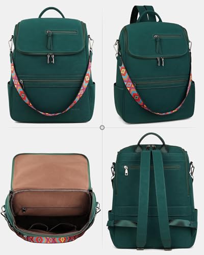 FADEON Laptop Backpack for Women Leather Travel Backpack with Laptop Compartment, Designer Ladies Computer Backpacks Green - color: Dark Green Nubuck Style