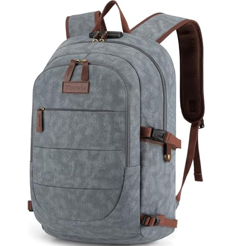 Tzowla Canvas Laptop Backpack-Anti Theft Bag for Men Women,Rucksack Fits 15.6Inch Laptop, Work Travel Bookbag with Lock - color: Dark Grey, size: Standard 15.6inch