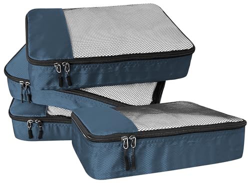 WTREE 4-Piece Packing Cubes Travel Accessories Set for Suitcases - Luggage Organizer Bags with Double Zipper - Mesh Top - Medium - Dark Blue - color: Dark Blue, size: Medium