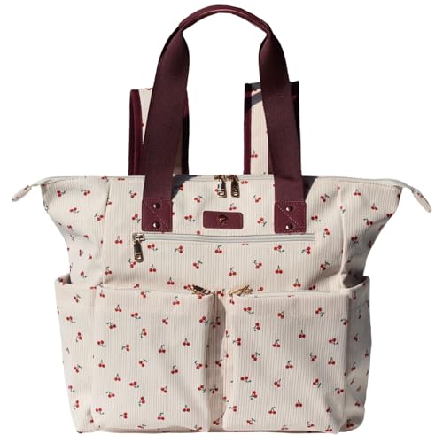 ESVAN Diaper Tote Bag Totepack Backpack 2 in 1 for Women Multifunctional Large Capacity with Insulated Pockets Travel | Multifunctional - color: Corduroy Cherry