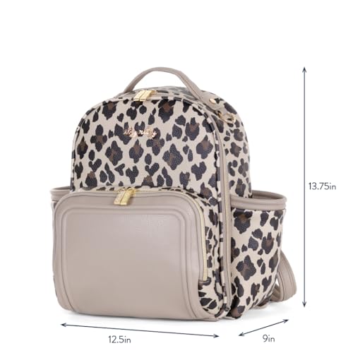 Itzy Ritzy Mini Diaper Bag Backpack – Chic, Compact Mini Plus Backpack with Changing Pad, 10 Pockets (6 Internal, 4 External), Grab-Top Handle & Rubber Feet (Leopard) - color: Leopard