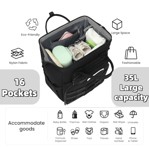 ROSEGIN Diaper Bag Backpack for Dad and Men, Large Travel Baby Bag with Changing Pad, Pacifier Case, Removable Flag Patch - Baby Shower Gifts - Shadow Black - color: Shadow Black