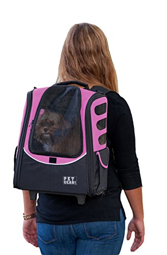 Pet Gear I-GO2 Roller Backpack, Travel Carrier, Car Seat for Cats/Dogs, Mesh Ventilation, Included Tether, Telescoping Handle, Storage Pouch, 2 Models, Available 12 Colors