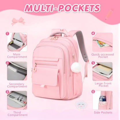 GeeWin Backpacks for Girls, Girls Backpack with Lunch Box & Pencil Case Set, 17 Inch Waterproof Girl Bookbag with Lots of Pockets for Kids, Teens, Elementary Middle High College School Student (Pink) - color: Pink
