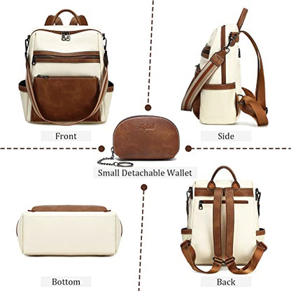 AGLOD Leather Backpack Purse for Women Designer Ladies Shoulder Bag Fashion Faux Work Travel Handbags, beige, brown - color: Kcus22001-beige-brown