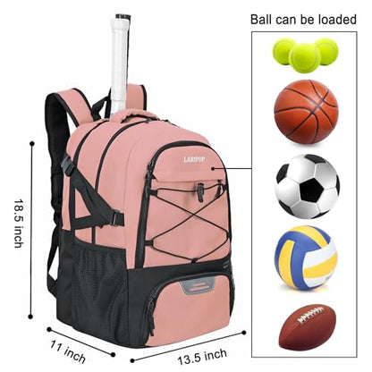 LARIPOP Tennis Bag Tennis Backpack for Women and Men 2 Rackets with Separate Shoe Compartment - color: Flesh Pink